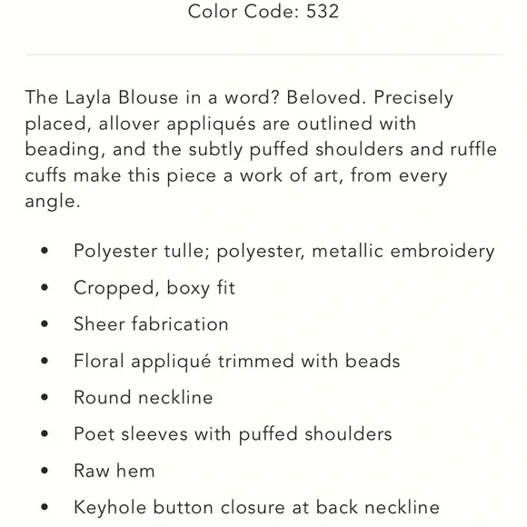 Anthropologie Sheer Floral Embroidered Blouse - Picture 6 of 6